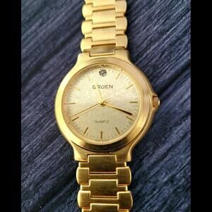 Rare‎ Retro Vintage Gruen Diamond Gold Lead Dial Men's Watch